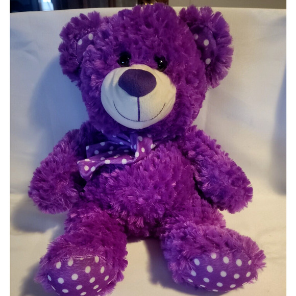 Toy Factory Plush Purple Polka Dot Bear with Ribbon 18" Super Soft 2017 - Picture 1 of 8